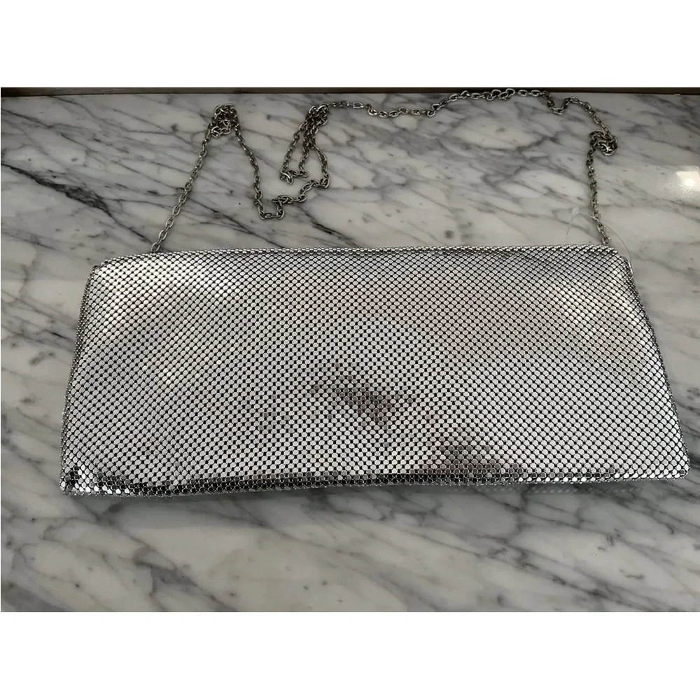 Jessica McClintock Silver Metal Mesh Purse Handbag Bag Clutch Vintage 80s 90s
